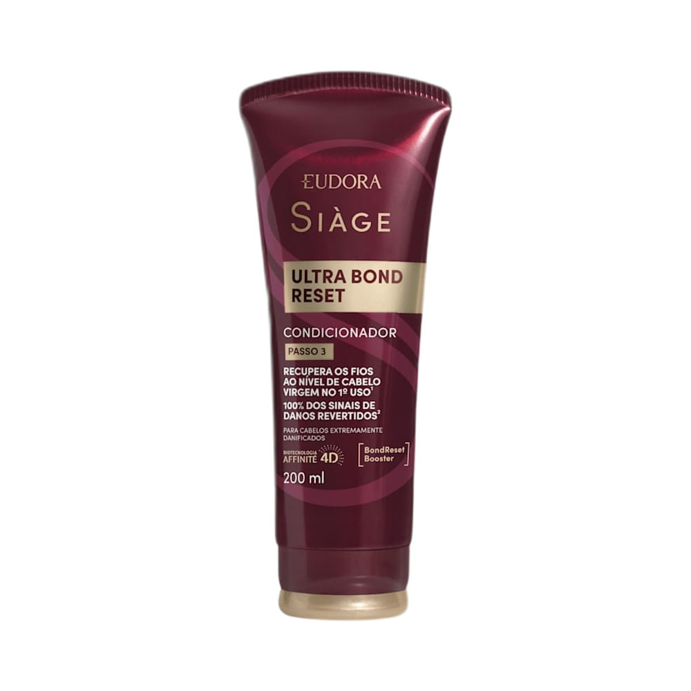 Frasco roxo do Condicionador Siàge Ultra Bond Reset com detalhes dourados
